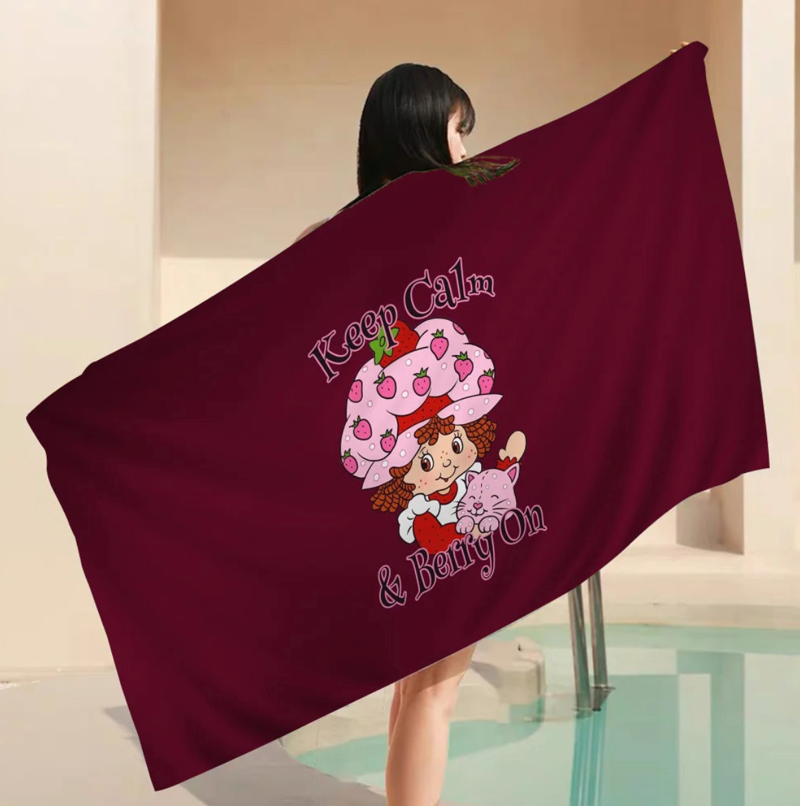 Strawberry Shortcake Maroon Premium Bath Towel